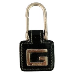 GUCCI Black Silver Leather Monogram Key Holder GUCCI Black Silver Leather Monogram Key Holder