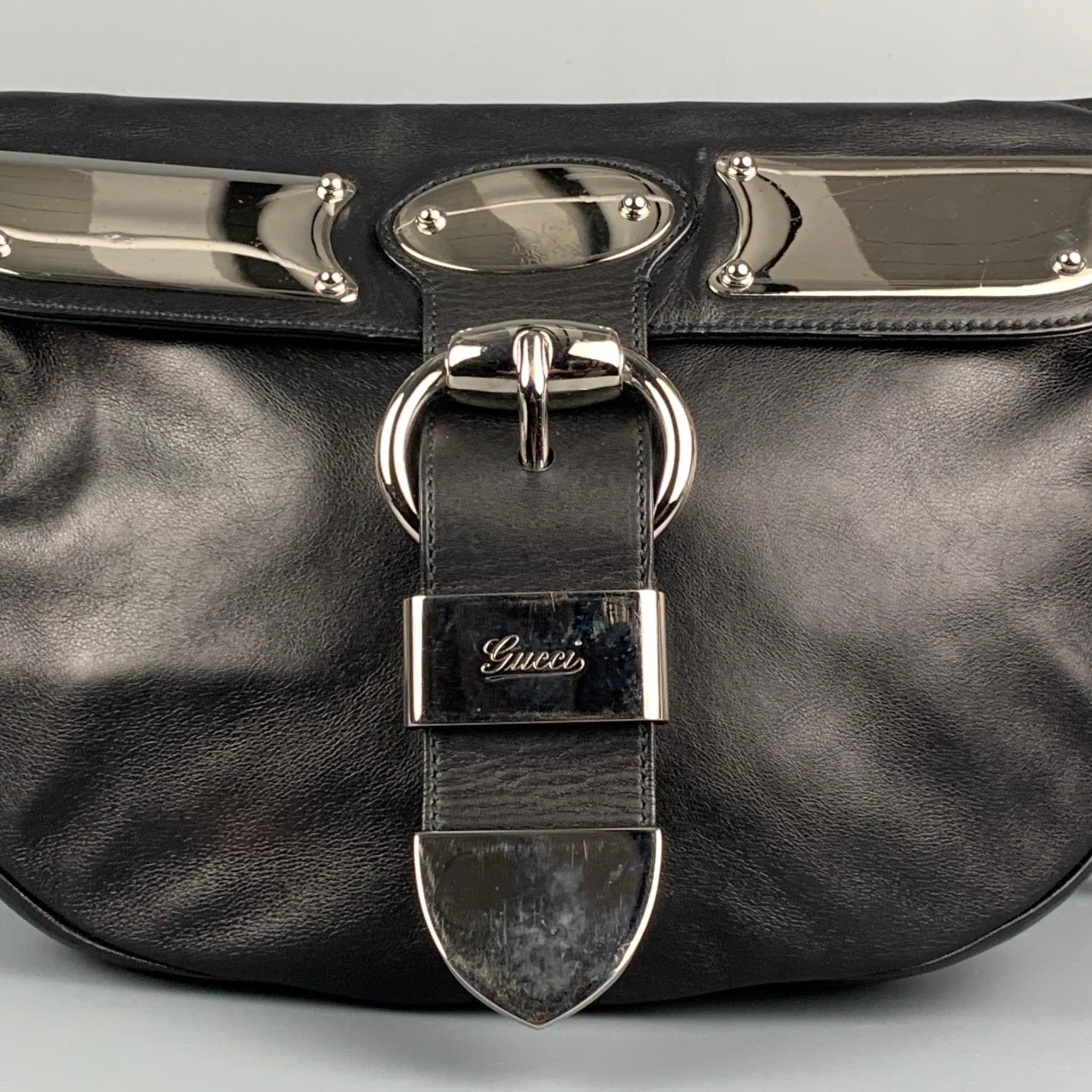 GUCCI Black and Silver Leather Shoulder Bag For Sale at 1stDibs
