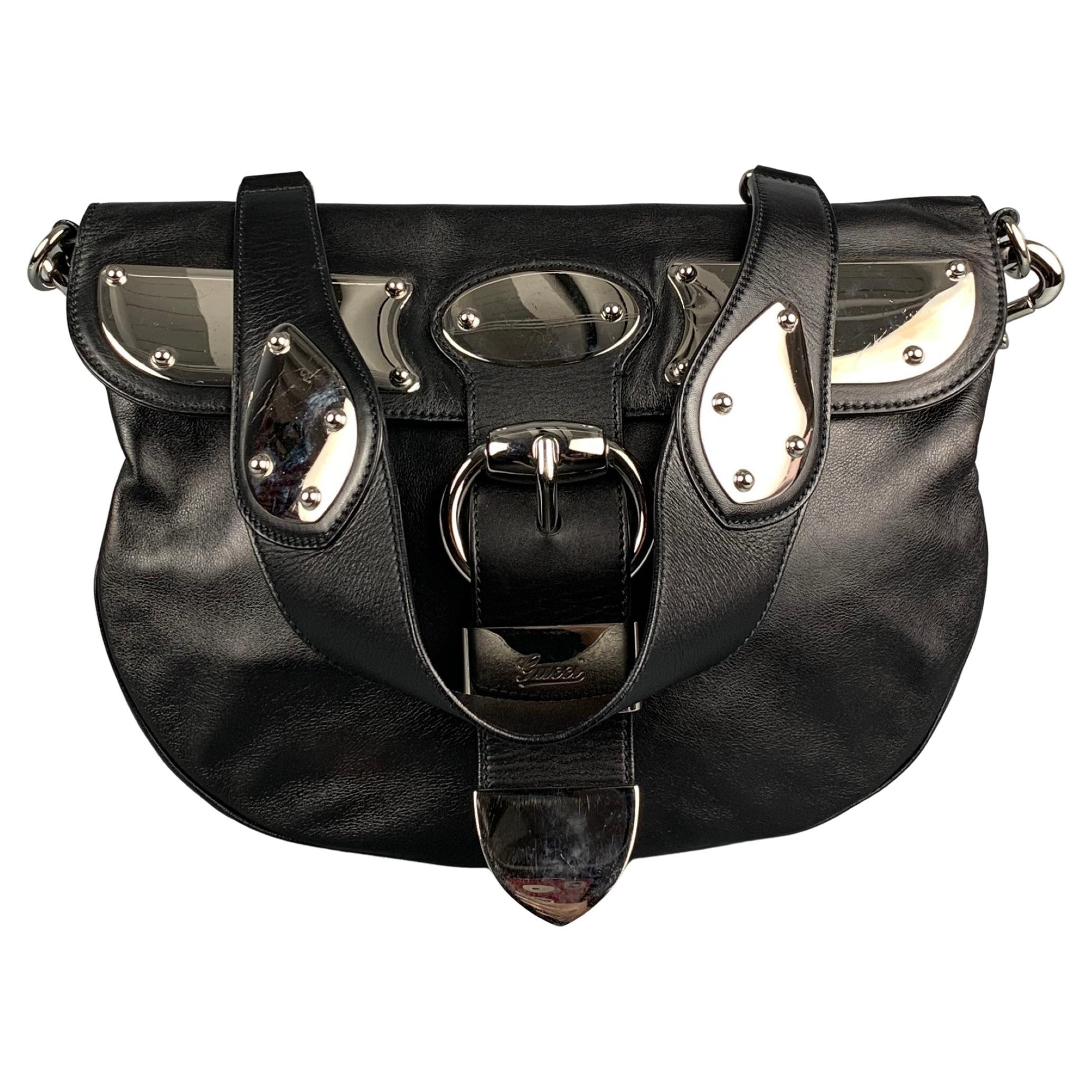 GUCCI Black and Silver Leather Shoulder Bag 1stDibs | silver leather handbags, black and silver shoulder bag, gucci black silver bag