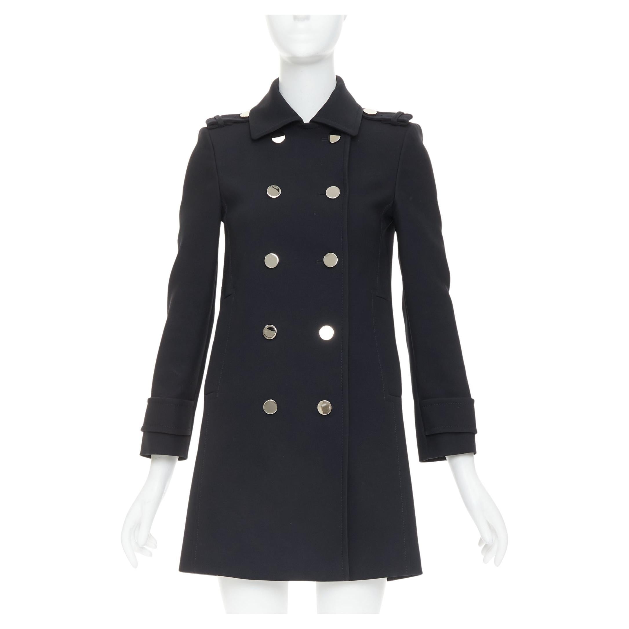 GUCCI black silver mirrored buttons double breasted military coat IT36 XXS For Sale