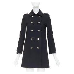 GUCCI black silver mirrored buttons double breasted military coat IT36 XXS