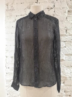 1990s Gucci Black Silver See-Through Silk Shirt by Tom Ford, Size 40