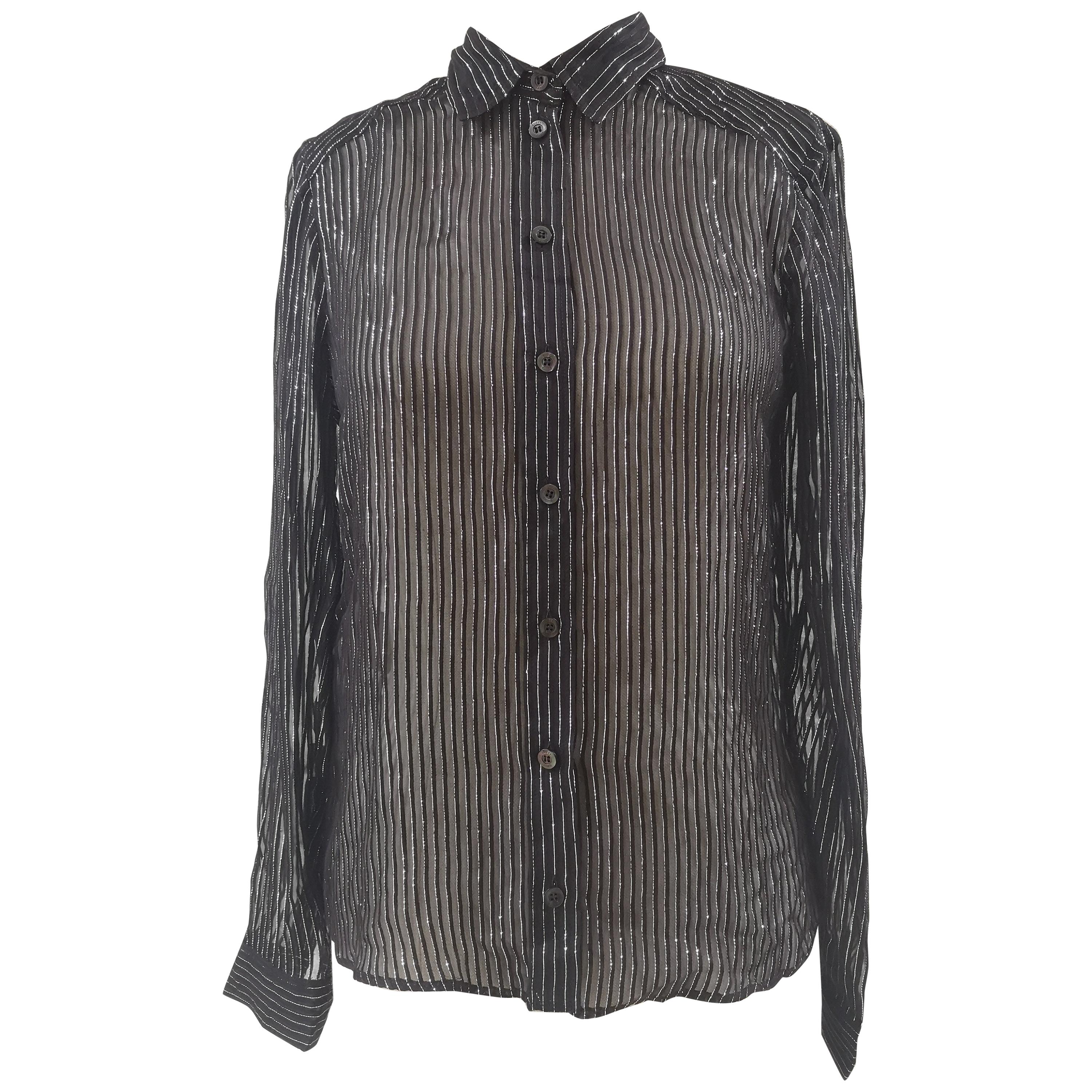 1990s Gucci Black Silver See-Through Silk Shirt by Tom Ford, Size 40