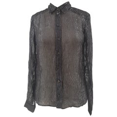 1990s Gucci Black Silver See-Through Silk Shirt by Tom Ford, Size 40