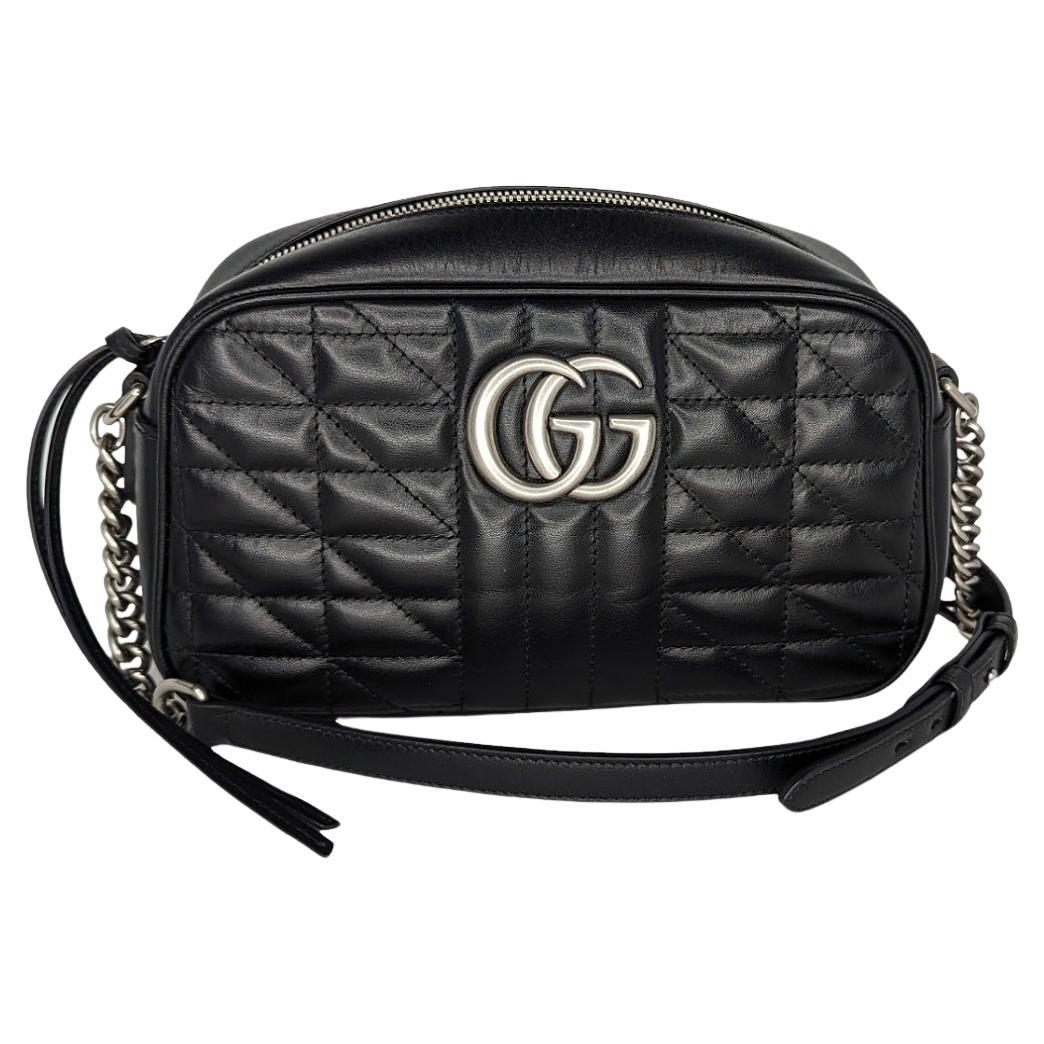 Gucci Black Small Aria Marmont Crossbody Matelasse Camera Bag For Sale