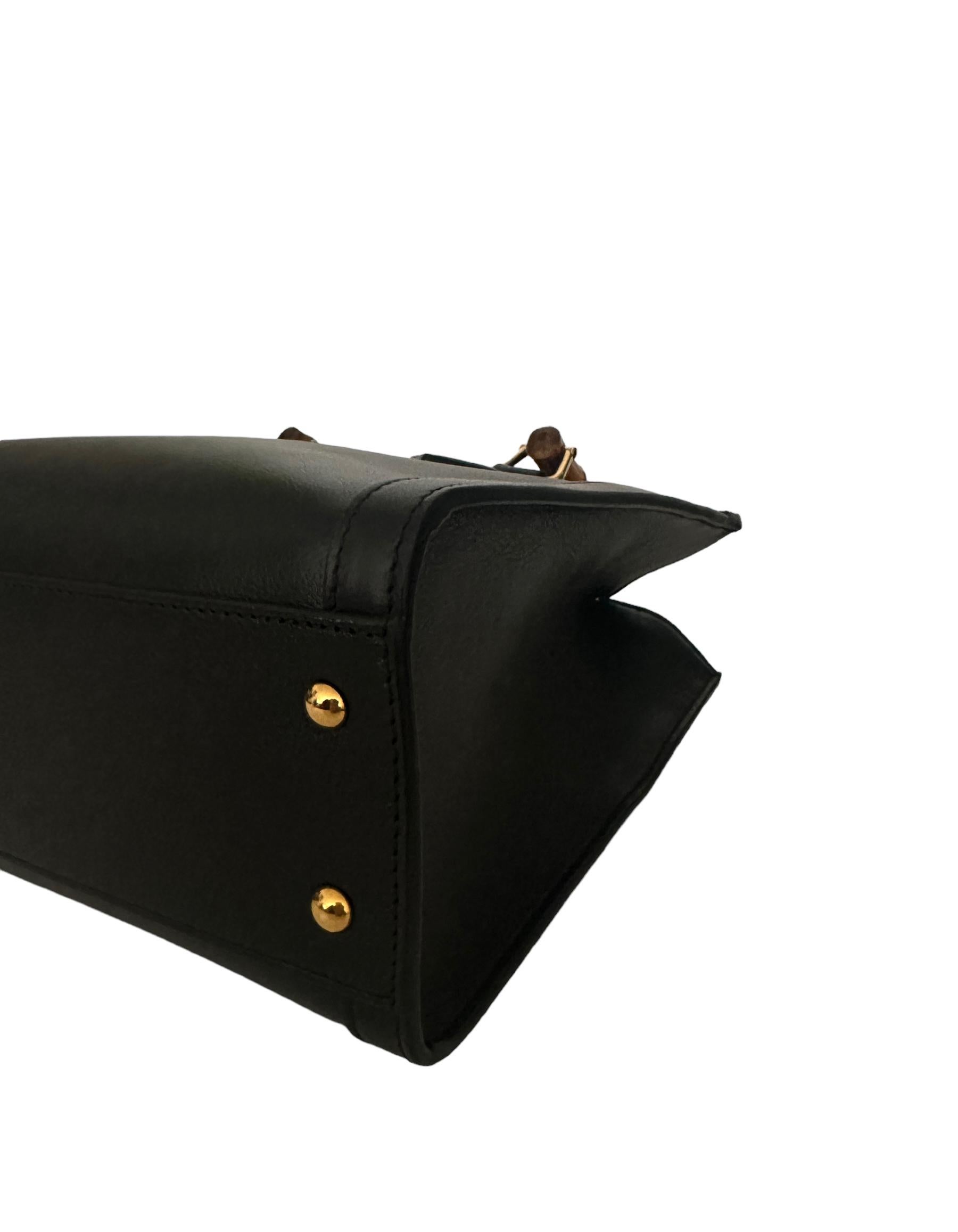 Women's Gucci Black Small Calfskin Leather Diana Bamboo Bag w/ Crossbody Strap