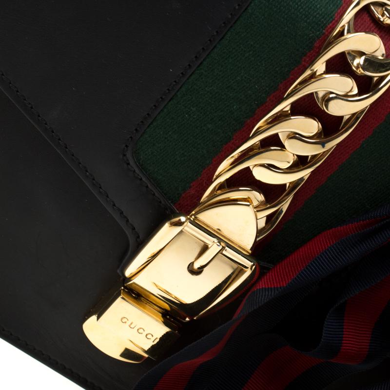 Gucci Black Small Leather Web Chain Sylvie Shoulder Bag 4