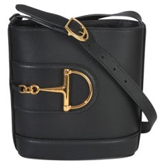 Gucci Black Smooth Calfskin Hasler Horsebit 73 Small Bucket Bag