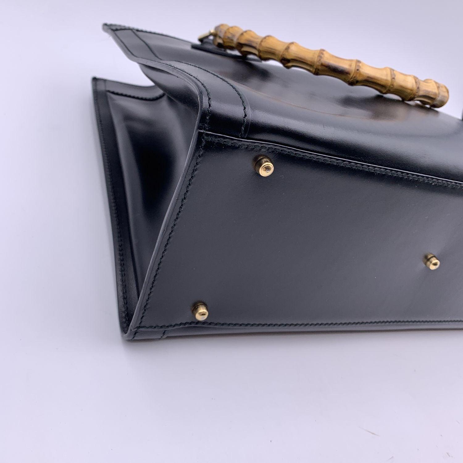 Gucci Black Smooth Leather Bamboo Princess Diana Tote Bag 3