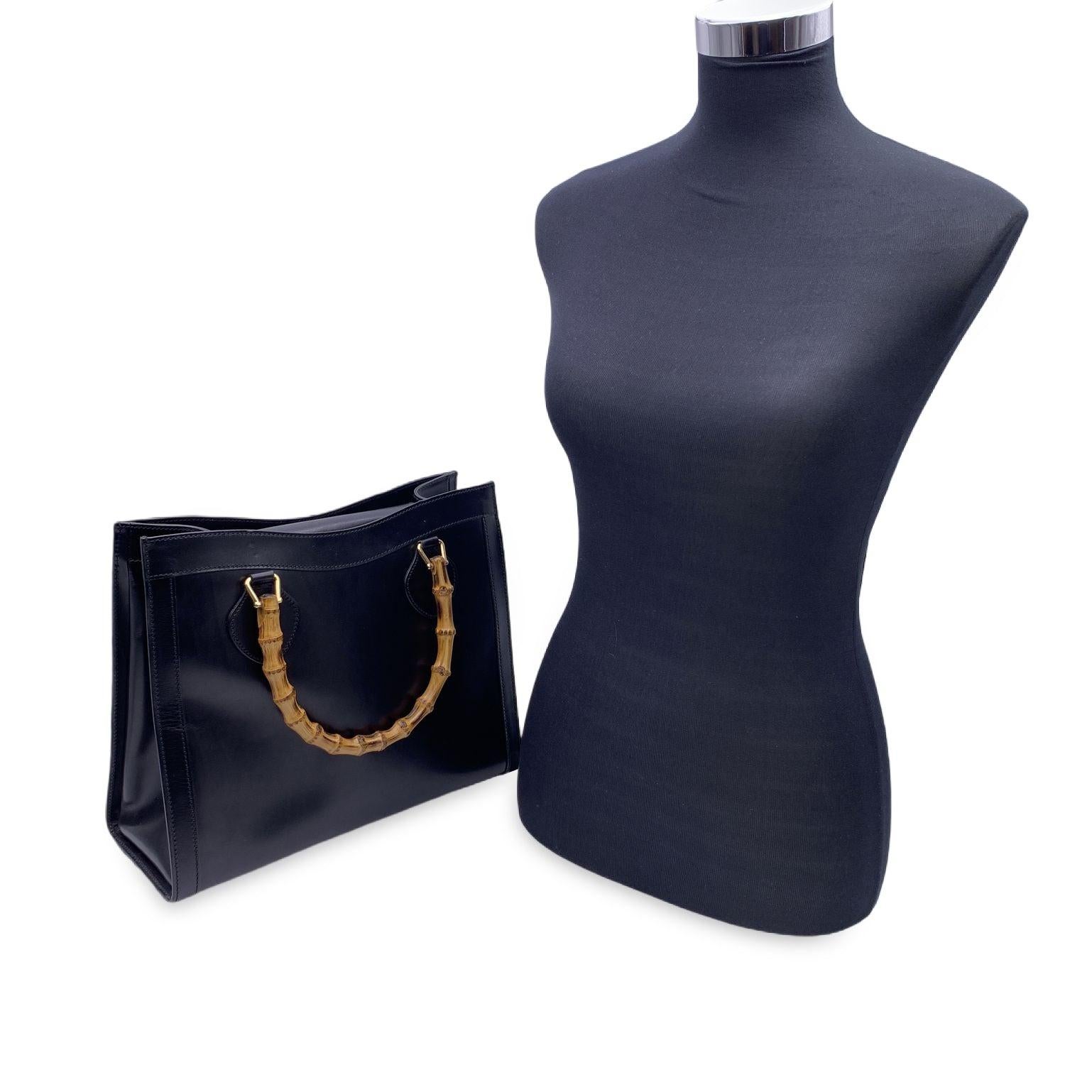 Gucci Black Smooth Leather Bamboo Princess Diana Tote Bag 4
