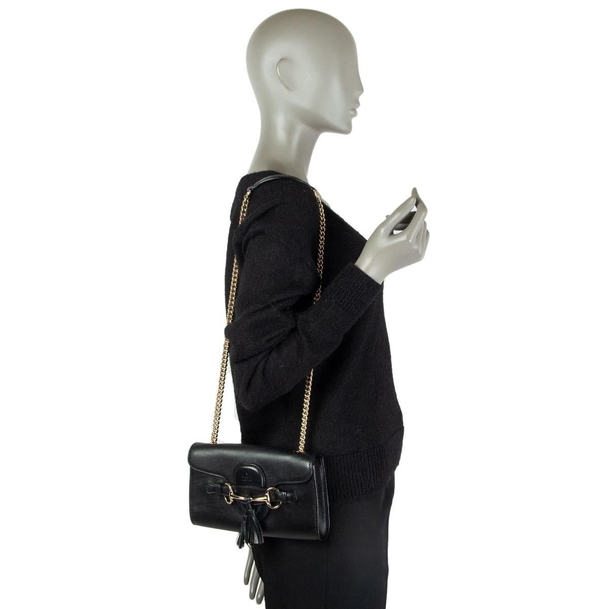 GUCCI black smooth leather EMILY SMALL CHAIN Shoulder Bag 1