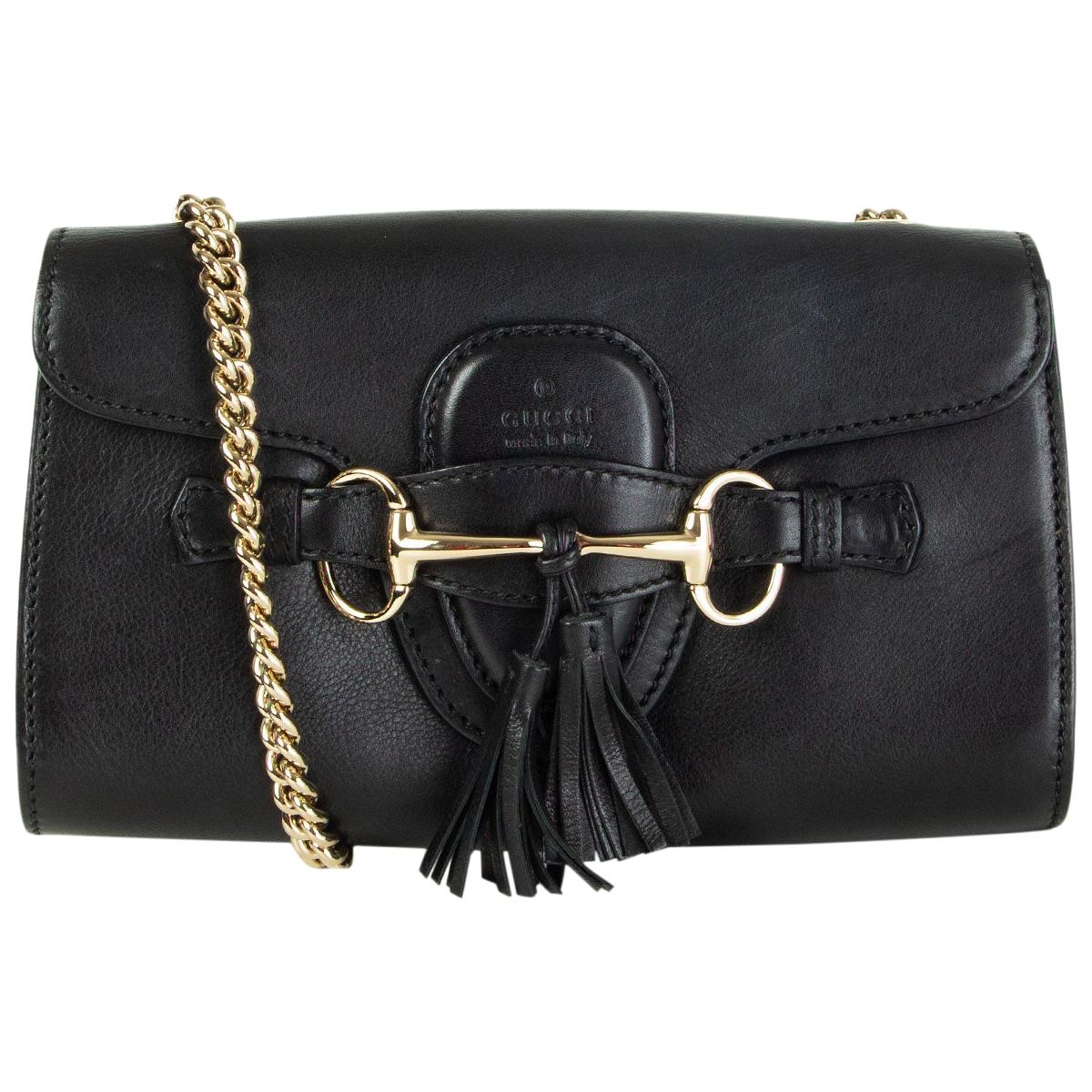 GUCCI black smooth leather EMILY SMALL CHAIN Shoulder Bag