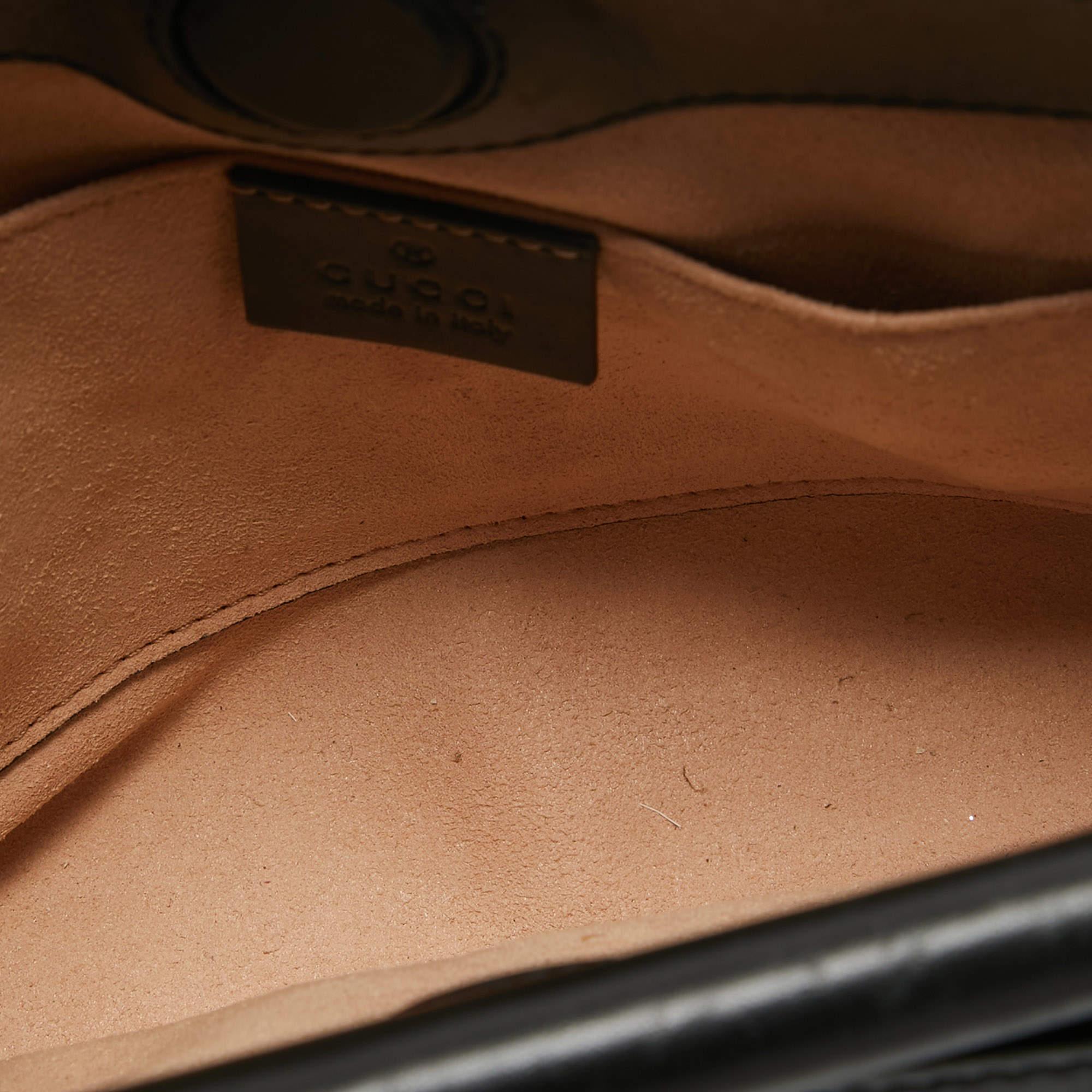 Gucci Black Smooth Leather Mini Nymphaea Bamboo Top Handle Bag In Good Condition In Dubai, Al Qouz 2