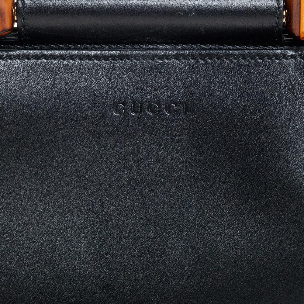 Gucci Black Smooth Leather Mini Nymphaea Bamboo Top Handle Bag 2
