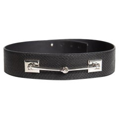 Gucci Black Snakeskin Horsebit Accent Belt
