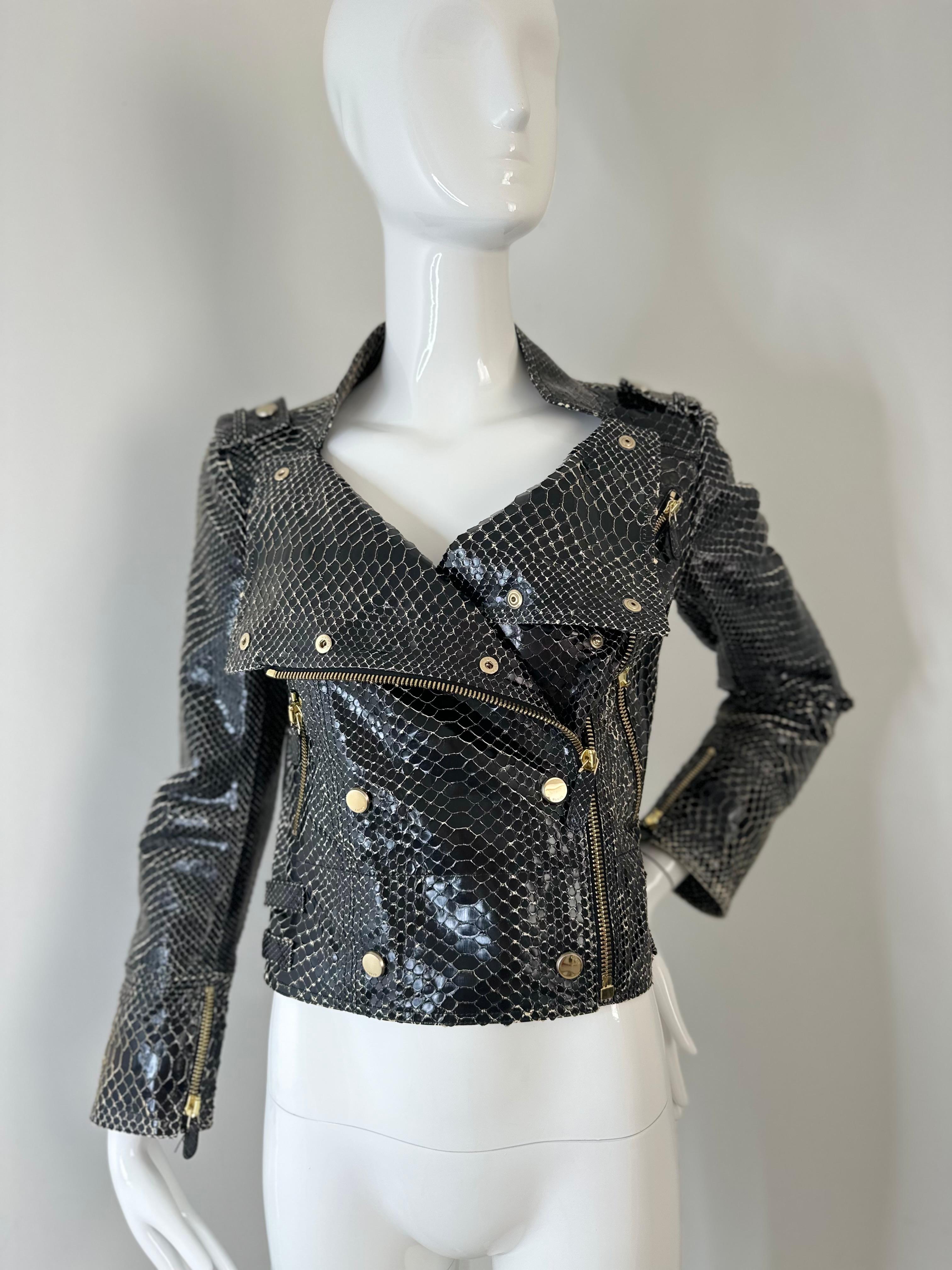 Gucci black snakeskin leather jacket  For Sale 4