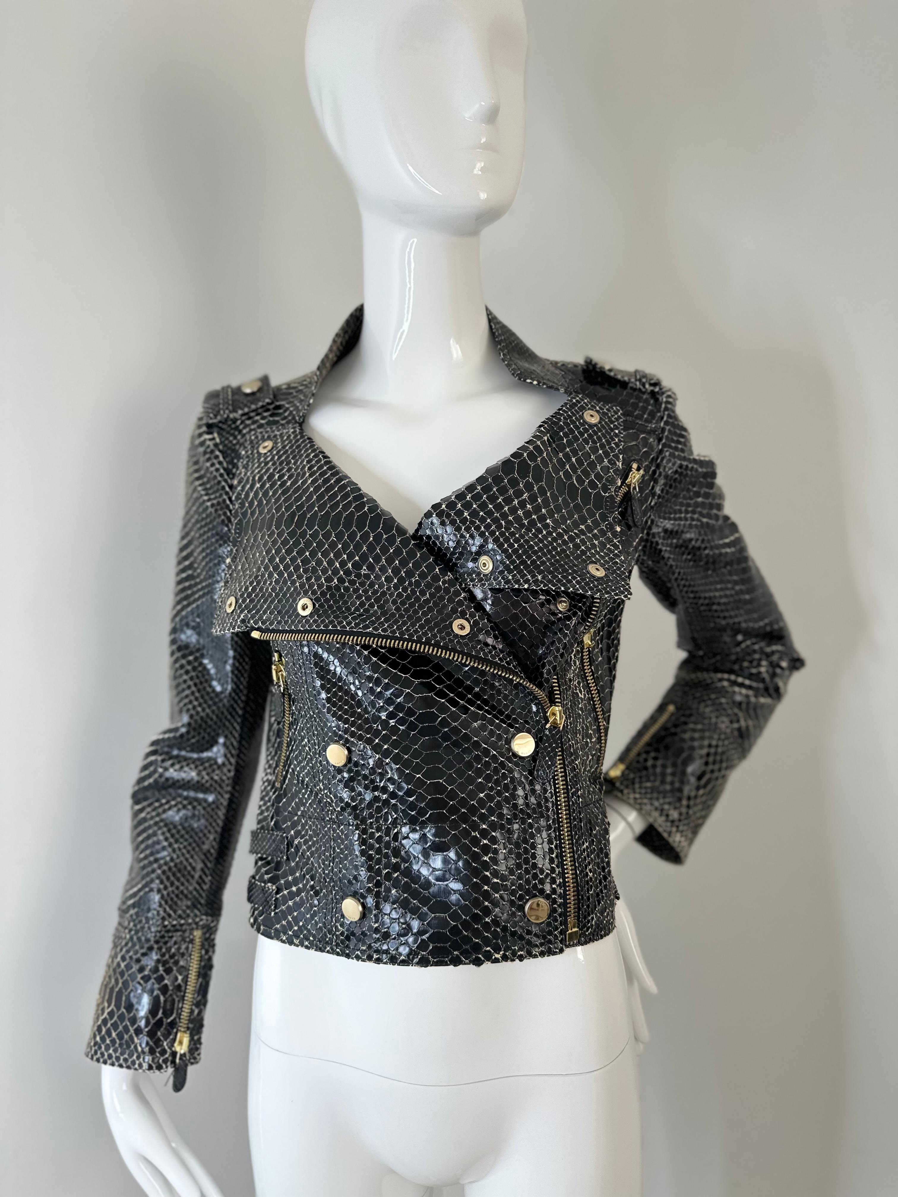 Gucci black snakeskin leather jacket For Sale 4