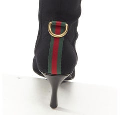 GUCCI Schwarzer Strickstiefel mit Netzbesatz und D-Ring mit hohem Absatz EU36,5