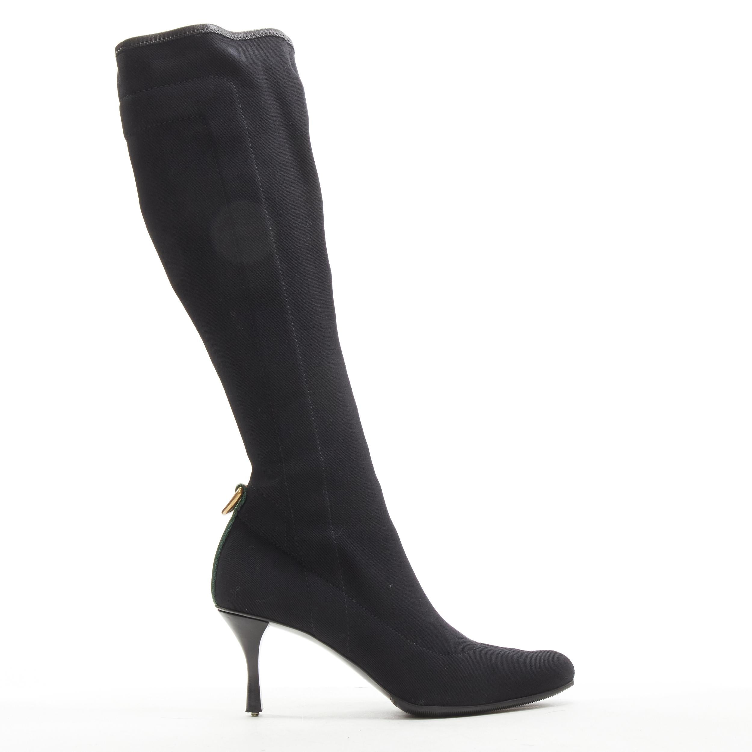 GUCCI black sock knit web trim D ring high heel boot EU36.5 In Good Condition For Sale In Hong Kong, NT