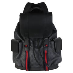 Gucci Black Soft GG Supreme Canvas Calfskin Web Double Buckle Backpack