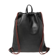 Gucci Black Soft Grain Leather Logo Drawstring Backpack