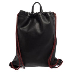 Gucci Black Soft Grain Leather Logo Drawstring Backpack