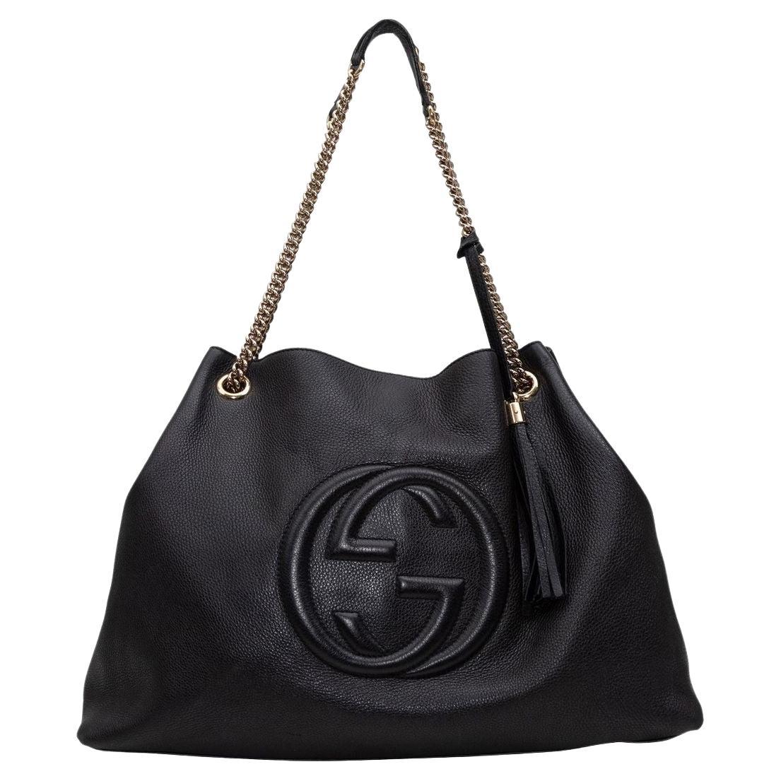 gucci soho black leather shoulder bag with chain strap