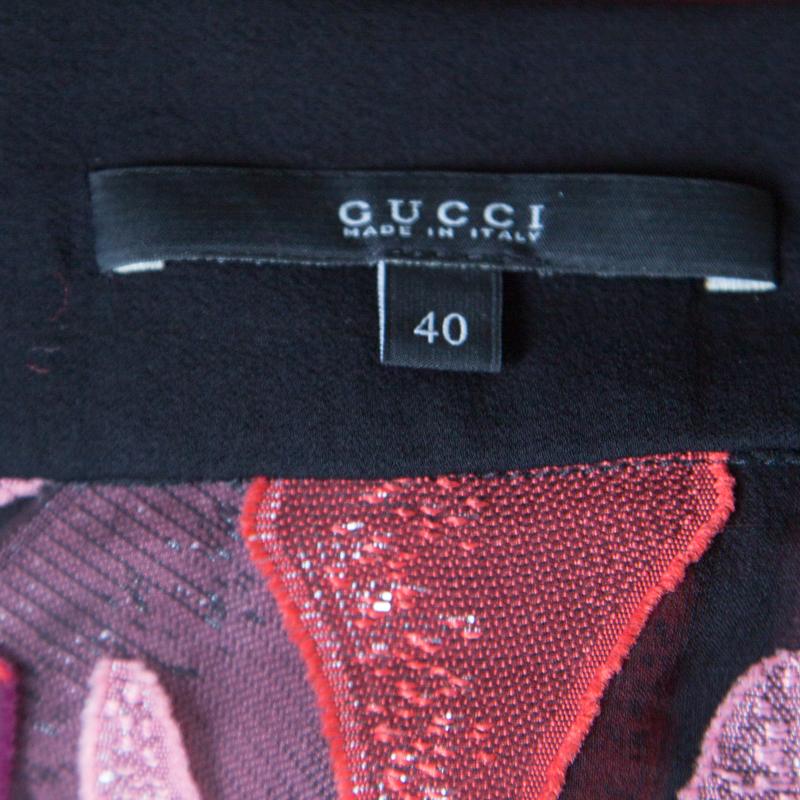 Gucci Black Stained Glass Metallic Jacquard Silk Chiffon Sheer Kaftan S In Good Condition In Dubai, Al Qouz 2