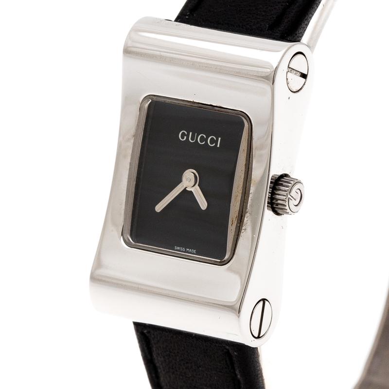 Gucci Black Stainless Steel 2300L Women's Wristwatch 17 mm In Good Condition In Dubai, Al Qouz 2