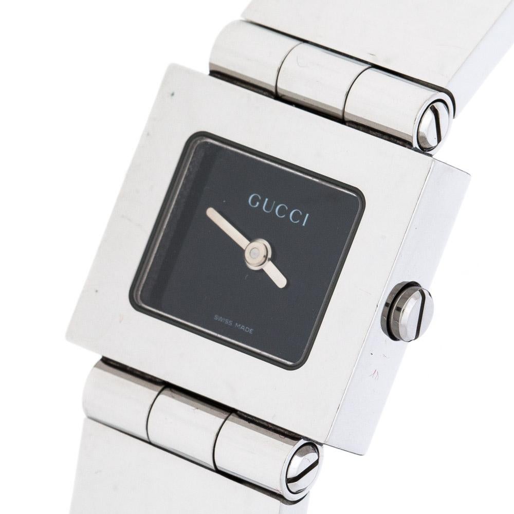 Gucci Black Stainless Steel 600L Women's Wristwatch 21 mm In Good Condition In Dubai, Al Qouz 2