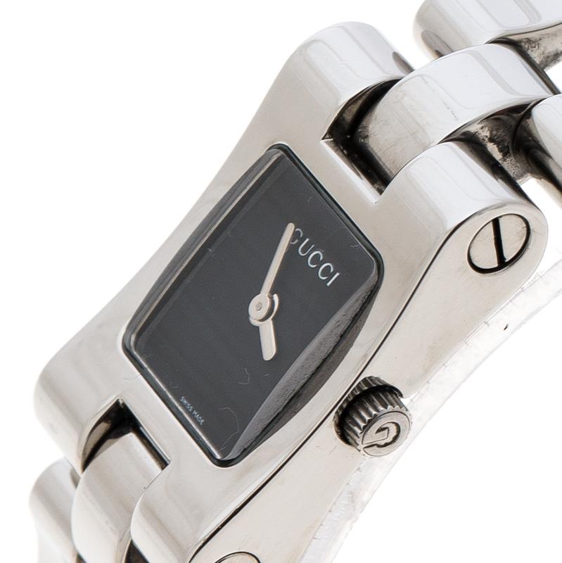 Gucci Black Stainless Steel 6305L Women's Wristwatch 17 mm In Good Condition In Dubai, Al Qouz 2