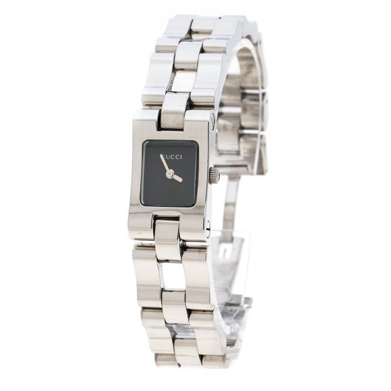 Gucci Black Stainless Steel 6305L Women's Wristwatch 17 mm