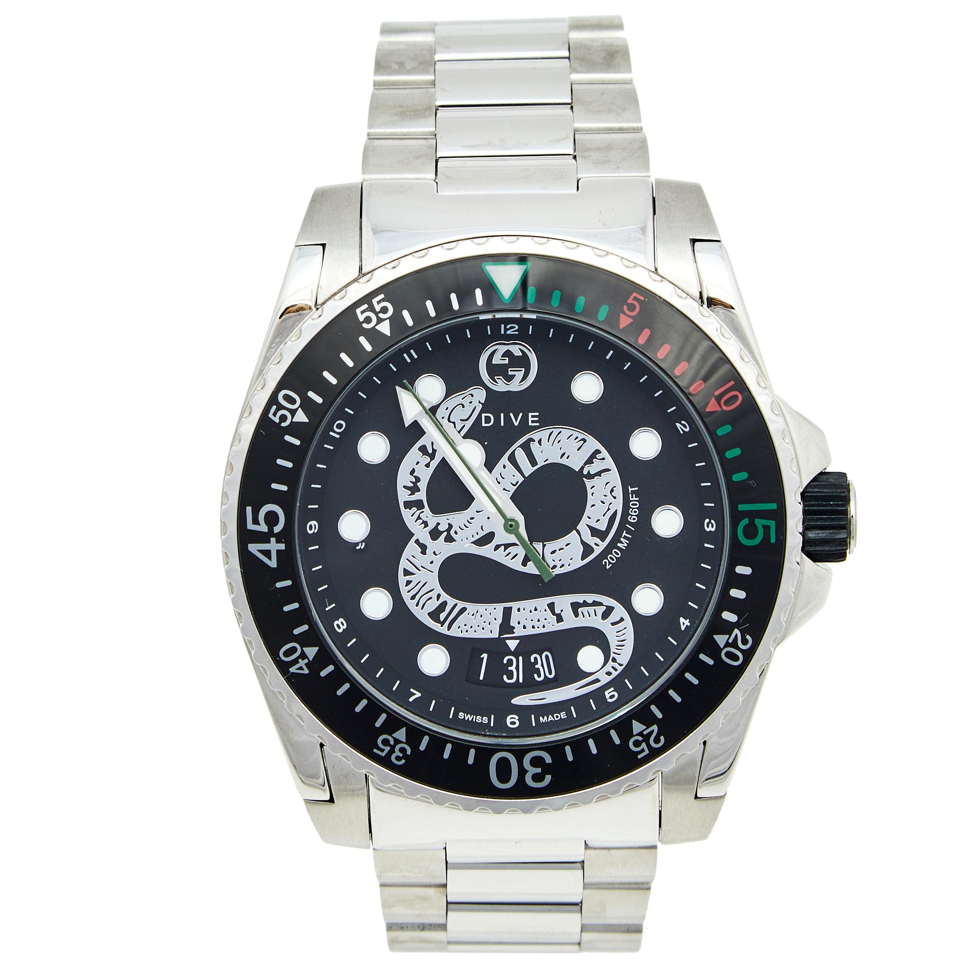 Gucci Black Stainless Steel Dive 136.2 Men's Wristwatch 45 mm In Excellent Condition In Dubai, Al Qouz 2