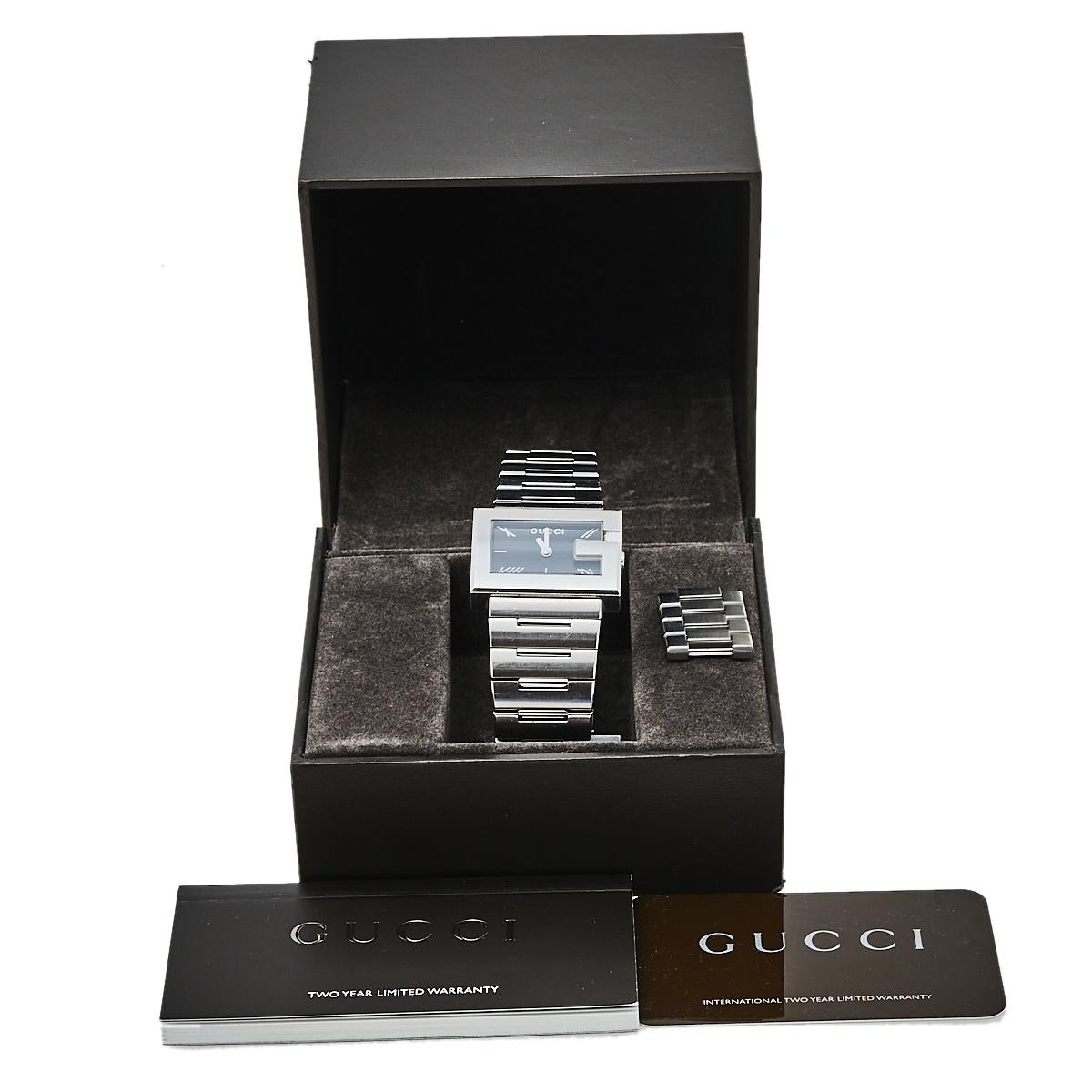 Gucci Black Stainless Steel G-Rectangle 100L Women's Wristwatch 31 mm In Good Condition In Dubai, Al Qouz 2