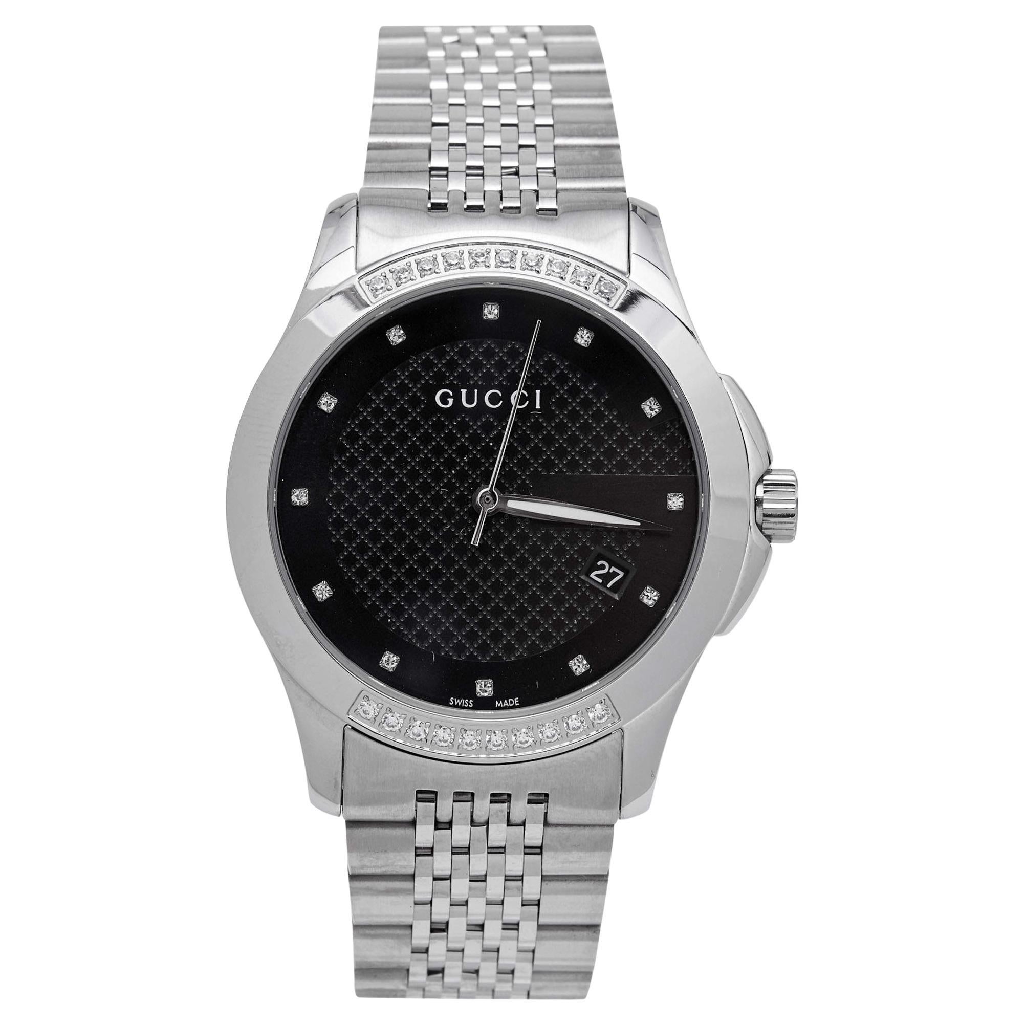 Gucci Black Stainless Steel G-Timeless YA126408 Unisex Wristwatch 38 mm
