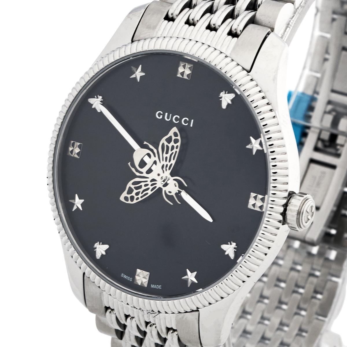 Gucci Black Stainless Steel G-Timeless YA1264154 Women's Wristwatch 36 mm In Excellent Condition In Dubai, Al Qouz 2