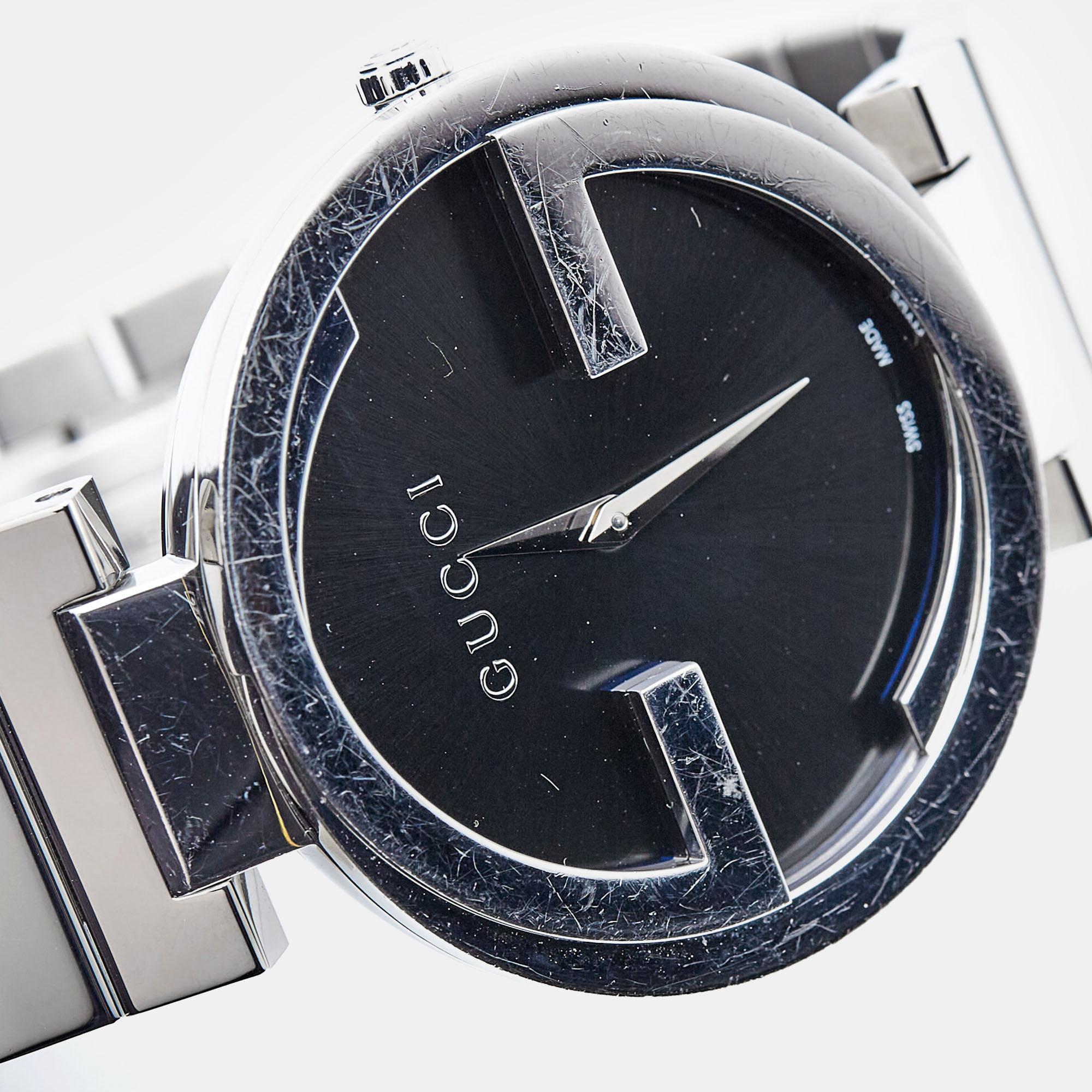 Gucci Black Stainless Steel Interlocking G YA133307 Women's Wristwatch 37 mm For Sale 5