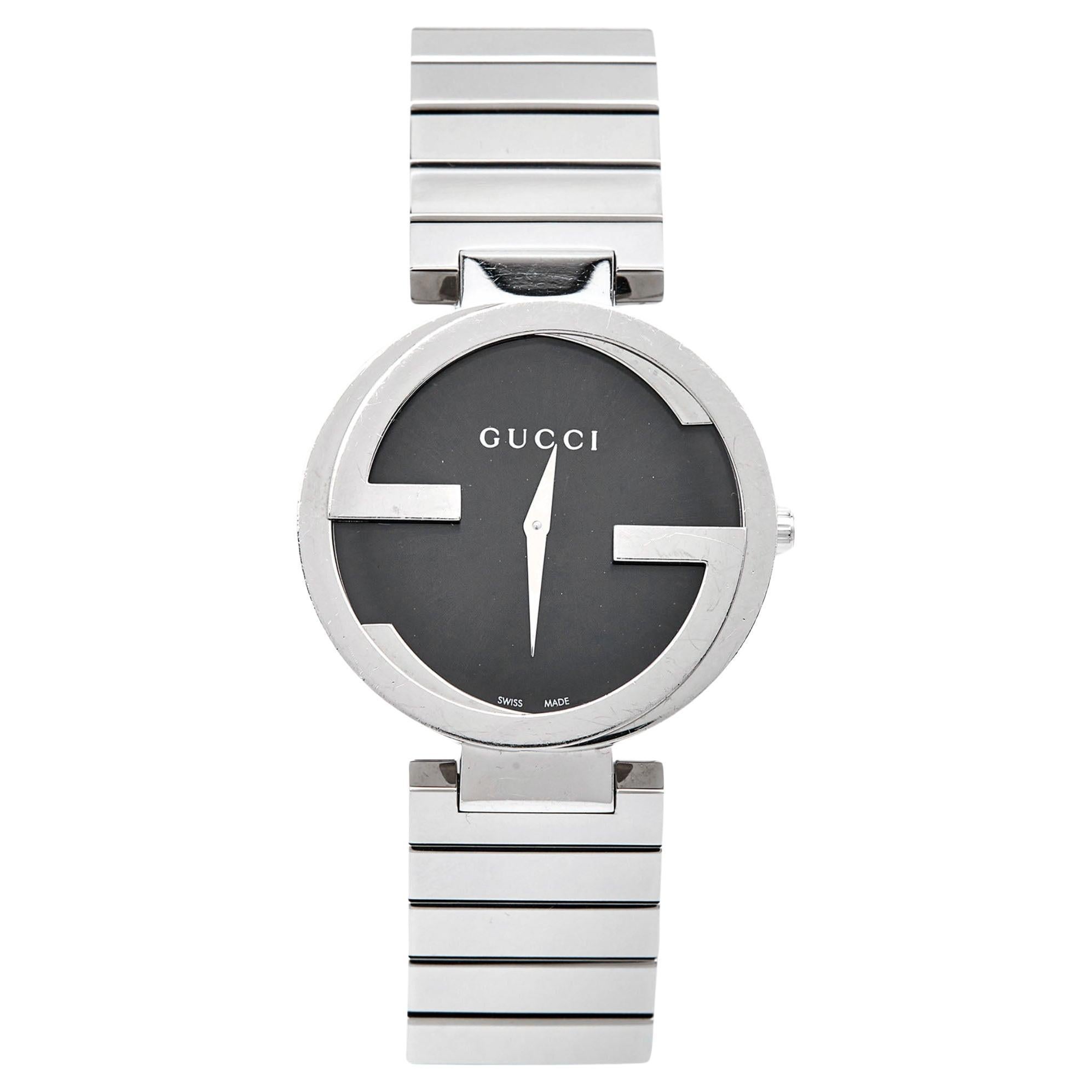 Gucci Black Stainless Steel Interlocking G YA133307 Women's Wristwatch 37 mm For Sale