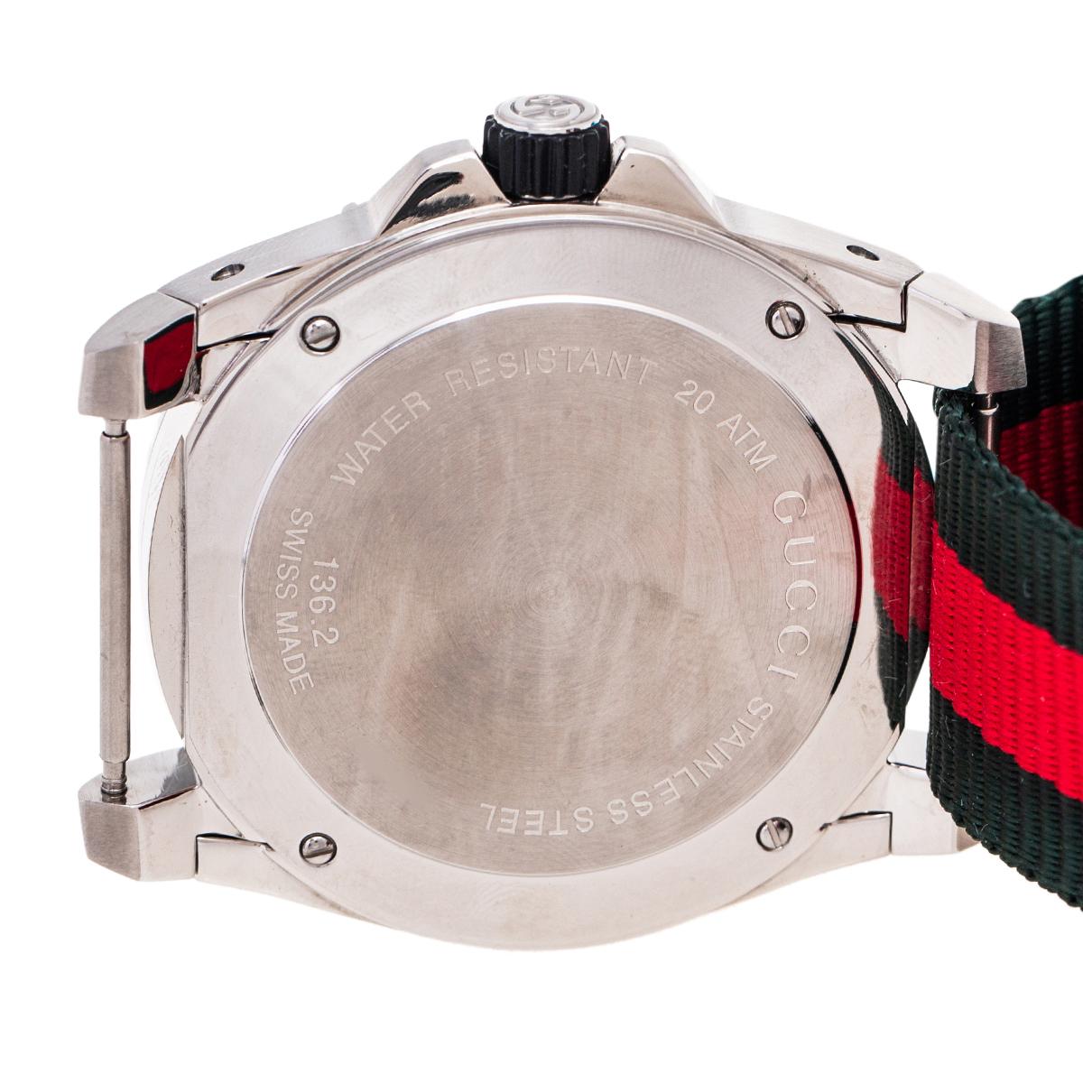 Gucci Black Stainless Steel Nylon Dive YA136209 Men's Wristwatch 45 mm 2