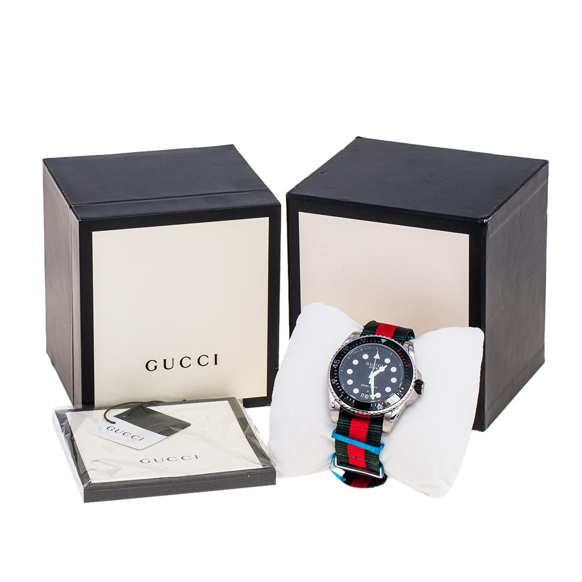 Gucci Black Stainless Steel Nylon Dive YA136209 Men's Wristwatch 45 mm 3