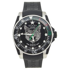 Gucci Black Stainless Steel Rubber Dive YA136320 Men's Wristwatch 40 mm