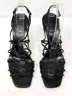 Gucci Black Strappy Heels Braided Leather Sandals 7.5 Y2K Tom Ford