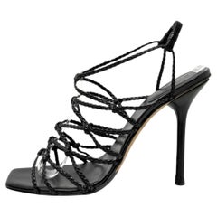 Gucci Black Strappy Heels Braided Leather Sandals 7.5 Y2K Tom Ford
