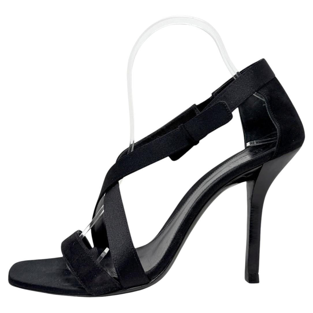 Gucci Black Strappy Heels Satin Ankle Strap Sandals 7.5 Tom for Ford en vente