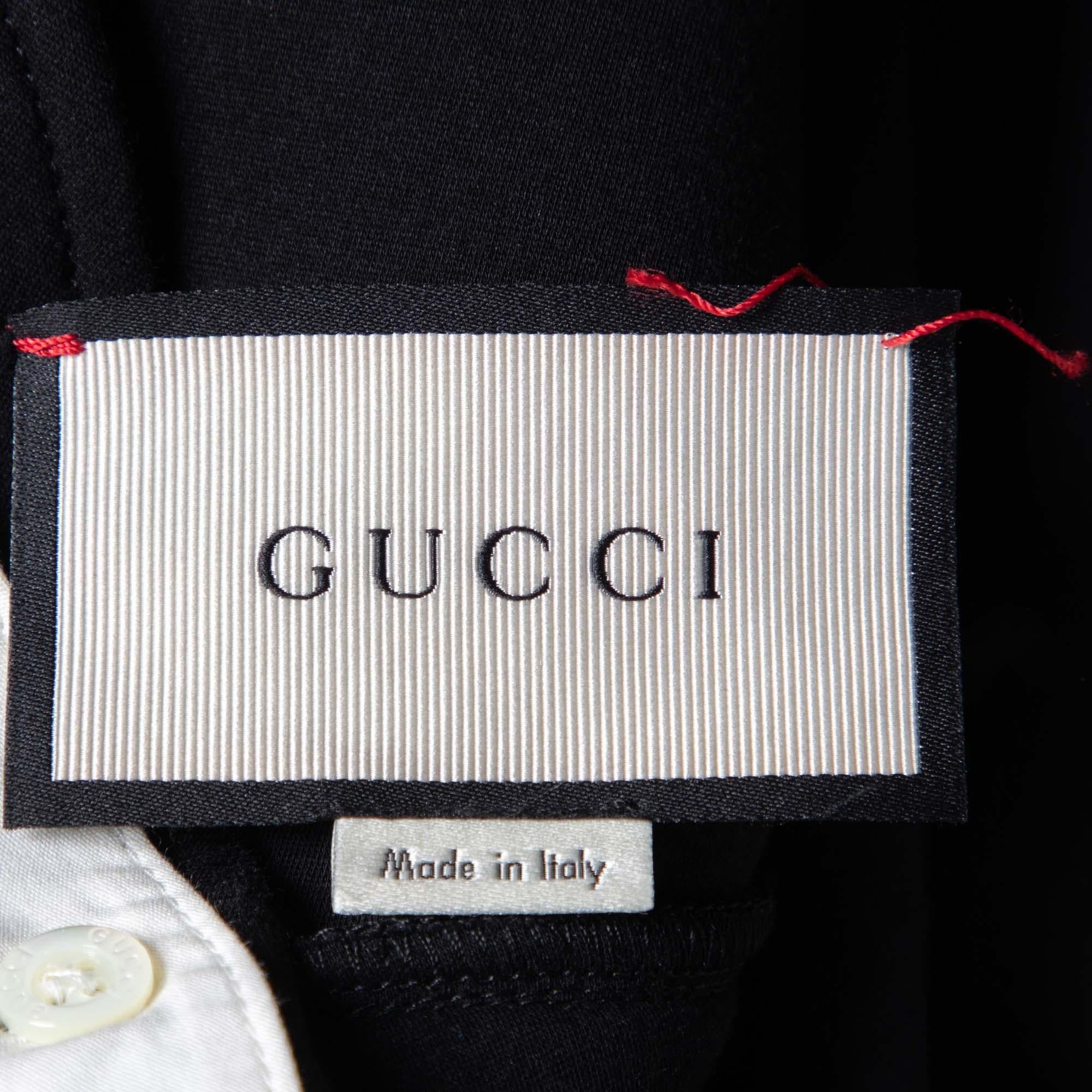 Gucci Schwarzes langärmeliges Top aus Fleece-Baumwoll mit Erdbeerverzierung und langen Ärmeln M im Angebot 1