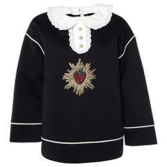 Gucci Black Strawberry Embellished Fleece Cotton Long Sleeve Top M