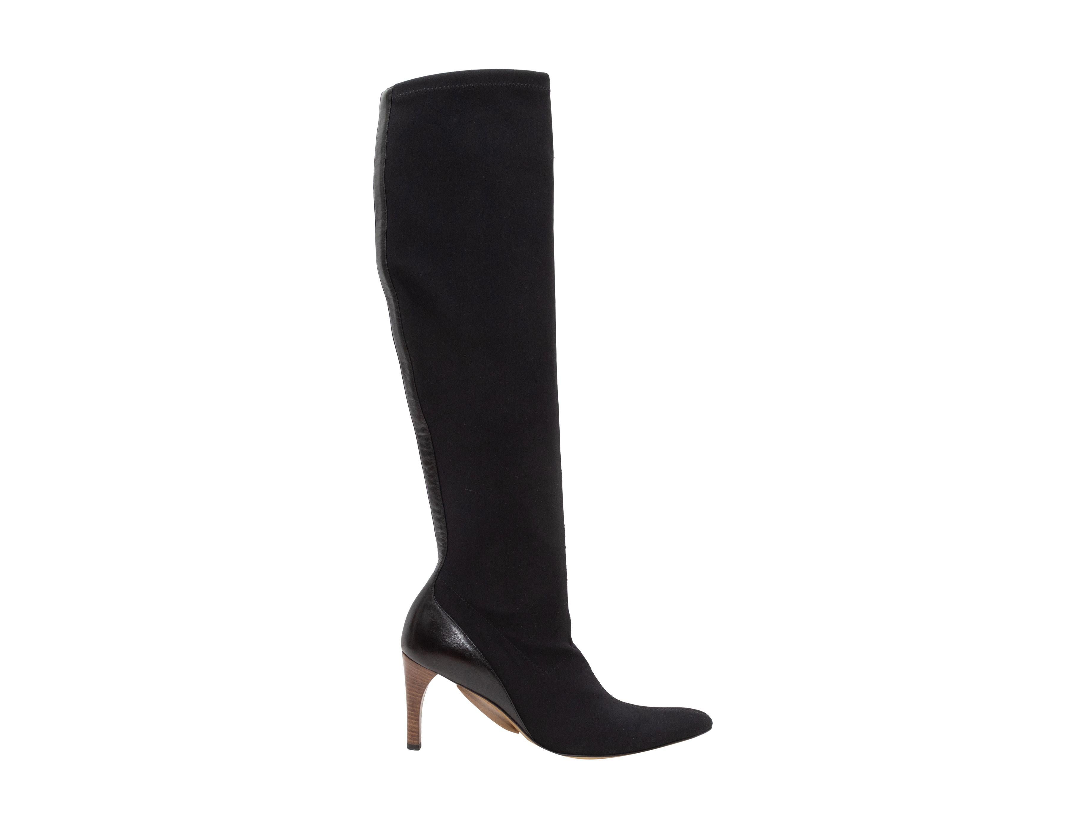Gucci Black Stretch Fabric Pointed-Toe Knee-High Boots For Sale at 1stDibs