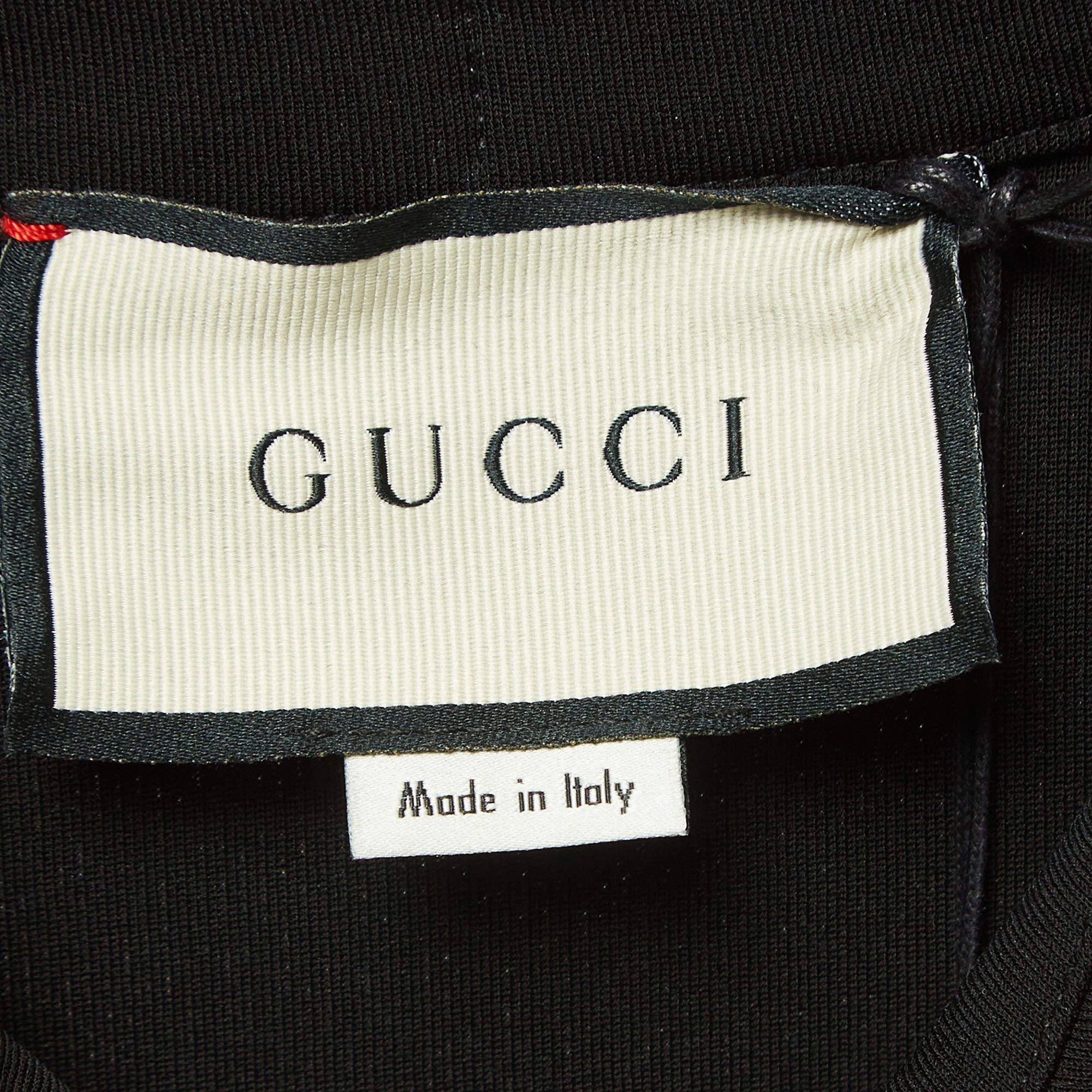 Gucci Black Stretch Jersey Sylvie Web Trim Ruffled Dress XL In New Condition For Sale In Dubai, Al Qouz 2