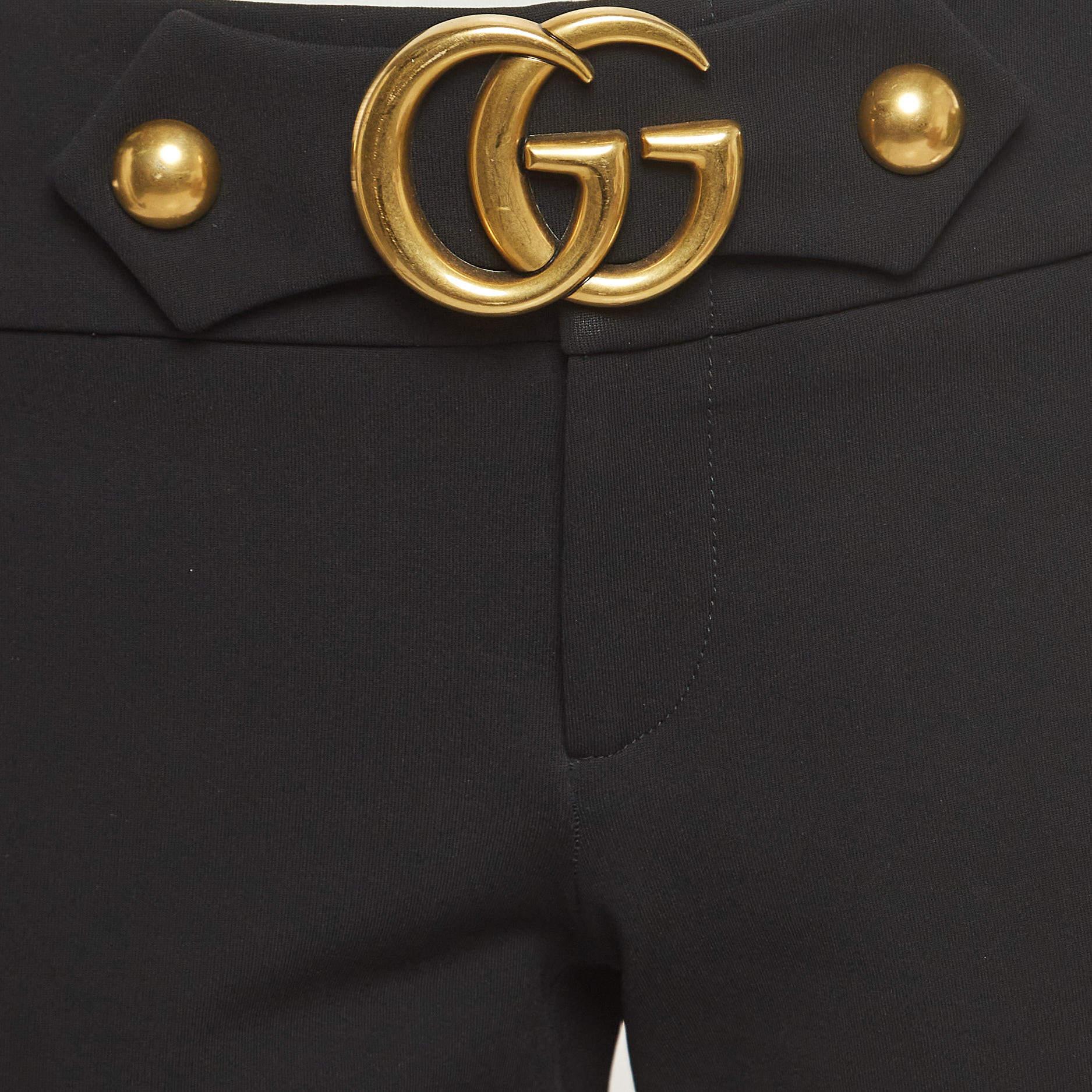 Women's Gucci Black Stretch Knit GG Waist Detail Flared Trousers M For Sale