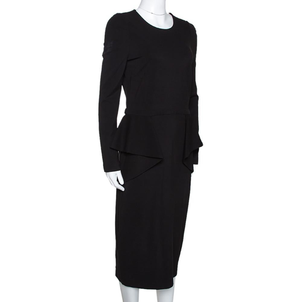 Gucci Black Stretch Knit Long Sleeve Peplum Dress L For Sale at